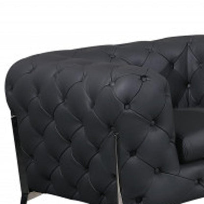Three Piece Indoor Dark Gray Italian Leather Six Person Seating Set HomeRoots