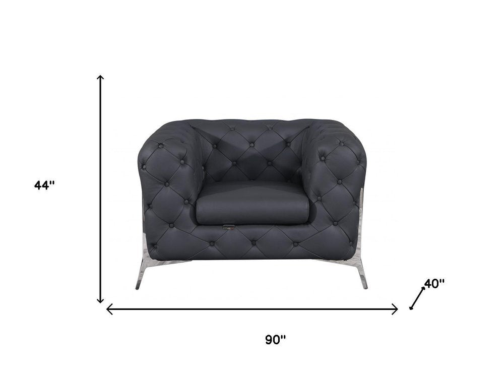 Three Piece Indoor Dark Gray Italian Leather Six Person Seating Set HomeRoots
