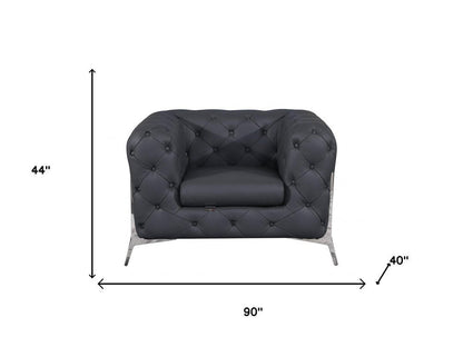 Three Piece Indoor Dark Gray Italian Leather Six Person Seating Set HomeRoots