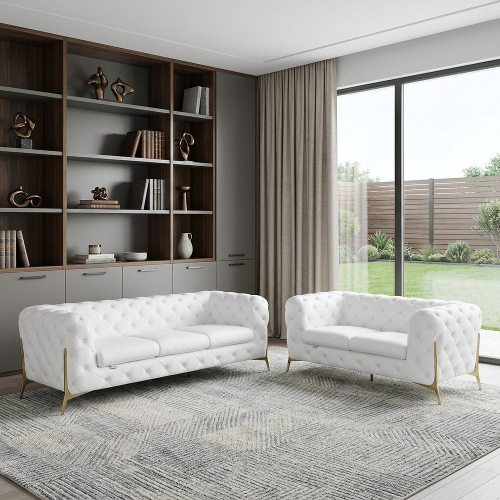Two Piece Indoor White Italian Leather Five Person Seating Set HomeRoots