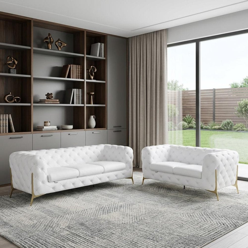 Two Piece Indoor White Italian Leather Five Person Seating Set HomeRoots