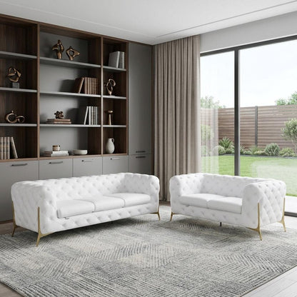 Two Piece Indoor White Italian Leather Five Person Seating Set HomeRoots