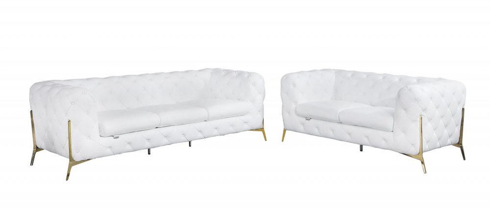 Two Piece Indoor White Italian Leather Five Person Seating Set HomeRoots