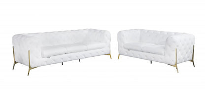 Two Piece Indoor White Italian Leather Five Person Seating Set HomeRoots