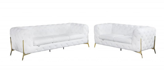 Two Piece Indoor White Italian Leather Five Person Seating Set HomeRoots