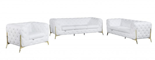 Three Piece Indoor White Italian Leather Six Person Seating Set HomeRoots