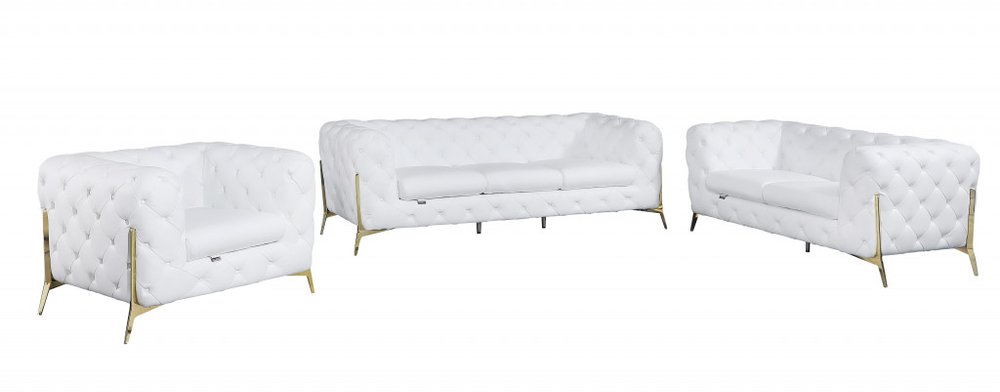 Three Piece Indoor White Italian Leather Six Person Seating Set HomeRoots