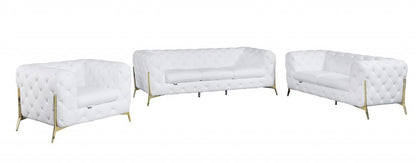 Three Piece Indoor White Italian Leather Six Person Seating Set HomeRoots