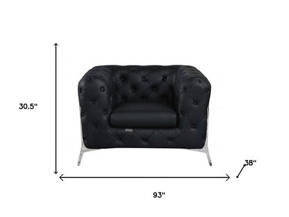 Three Piece Indoor Black Italian Leather Five Person Seating Set HomeRoots