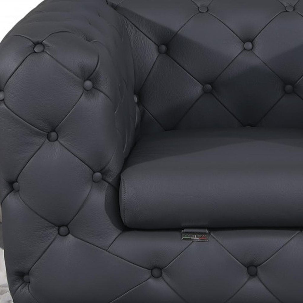 Three Piece Indoor Dark Gray Italian Leather Five Person Seating Set HomeRoots