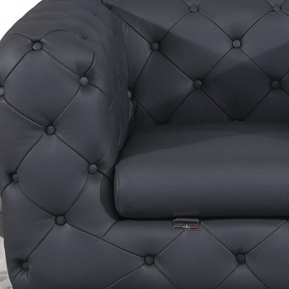 Three Piece Indoor Dark Gray Italian Leather Five Person Seating Set HomeRoots