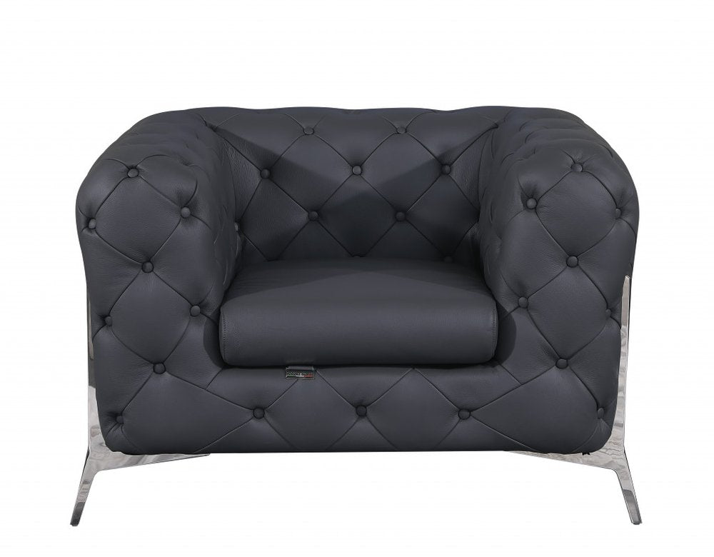 Three Piece Indoor Dark Gray Italian Leather Five Person Seating Set HomeRoots