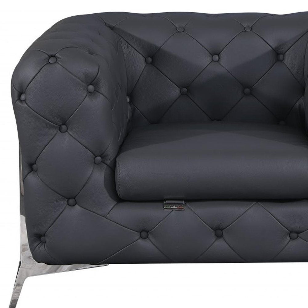 Three Piece Indoor Dark Gray Italian Leather Five Person Seating Set HomeRoots