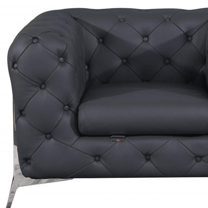 Three Piece Indoor Dark Gray Italian Leather Five Person Seating Set HomeRoots