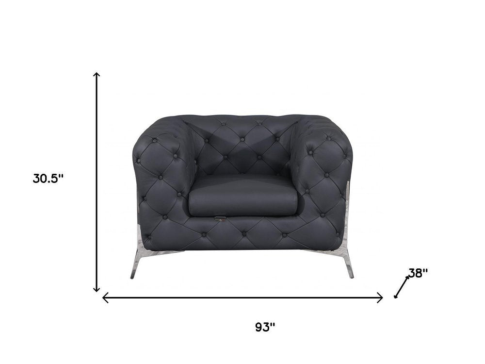 Three Piece Indoor Dark Gray Italian Leather Five Person Seating Set HomeRoots