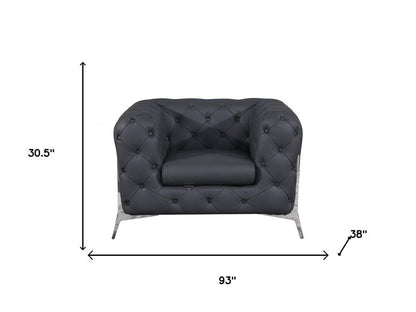 Three Piece Indoor Dark Gray Italian Leather Five Person Seating Set HomeRoots