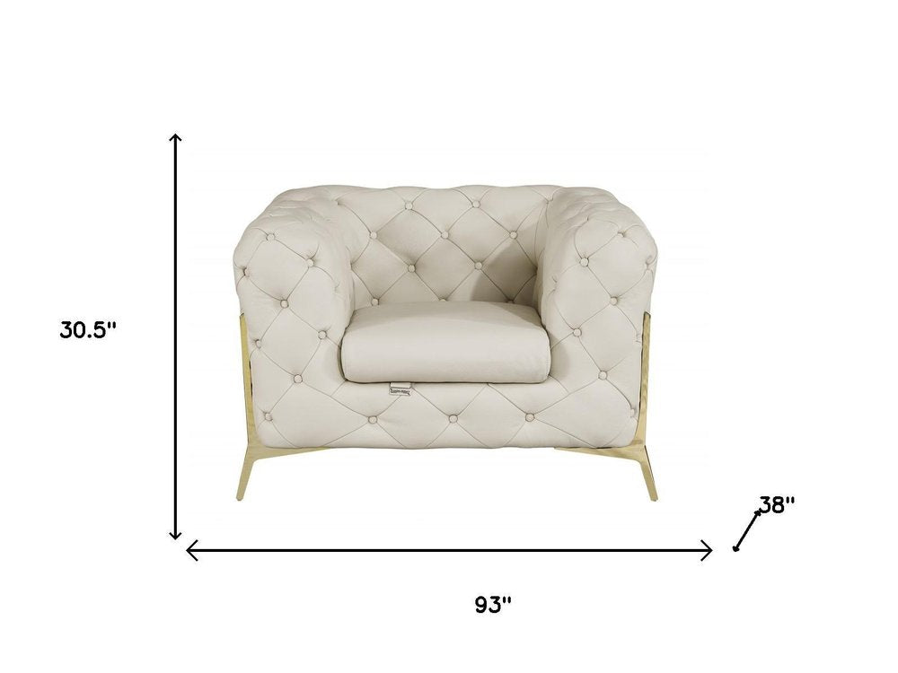 Three Piece Indoor Beige Italian Leather Five Person Seating Set HomeRoots