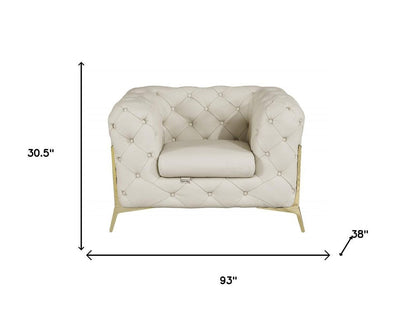 Three Piece Indoor Beige Italian Leather Five Person Seating Set HomeRoots