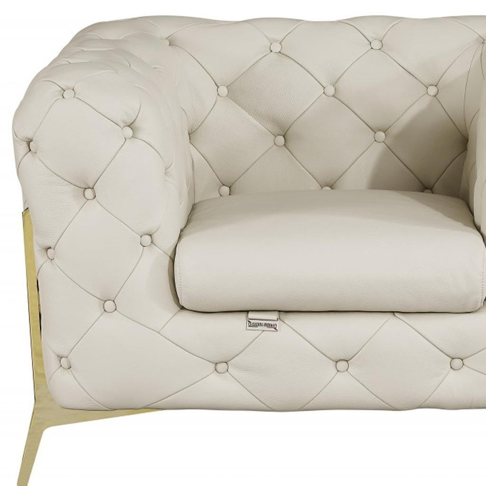 Three Piece Indoor Beige Italian Leather Five Person Seating Set HomeRoots