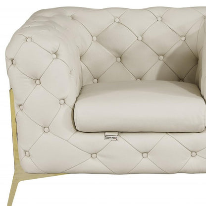 Three Piece Indoor Beige Italian Leather Five Person Seating Set HomeRoots