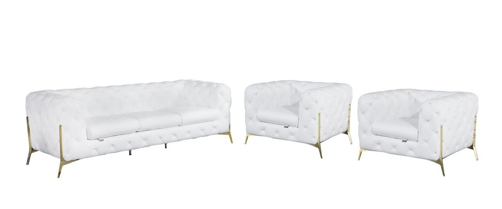 Three Piece Indoor White Italian Leather Five Person Seating Set HomeRoots