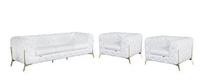 Three Piece Indoor White Italian Leather Five Person Seating Set HomeRoots