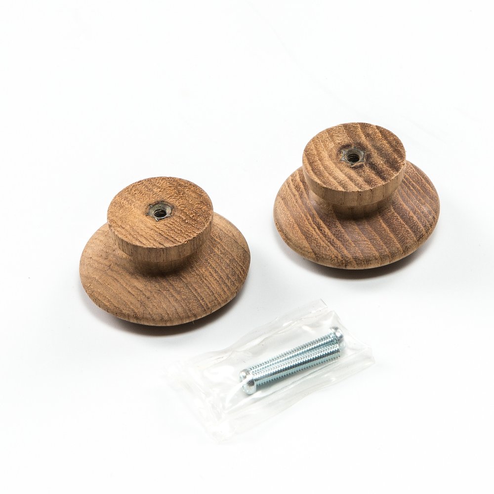 Set of Two Brown Wood Classic Round Drawer Pull Knobs HomeRoots