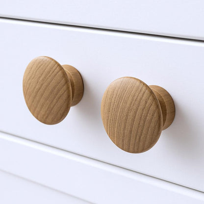 Set of Two Brown Wood Classic Round Drawer Pull Knobs HomeRoots