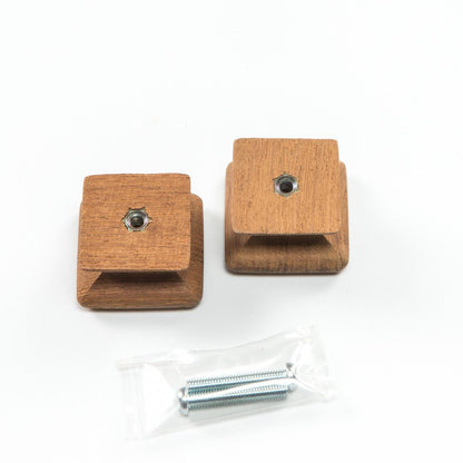 Set of Two Brown Wood Square Drawer Pull Knobs HomeRoots