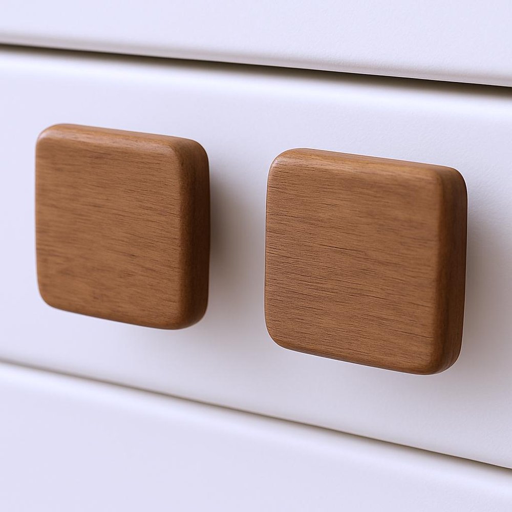 Set of Two Brown Wood Square Drawer Pull Knobs HomeRoots