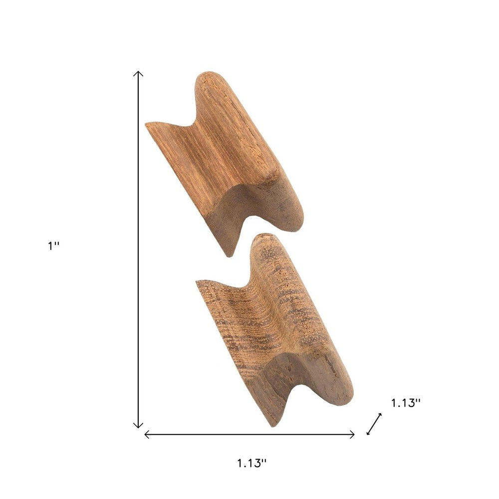 Set of Two Brown Wood Square Drawer Pull Knobs HomeRoots