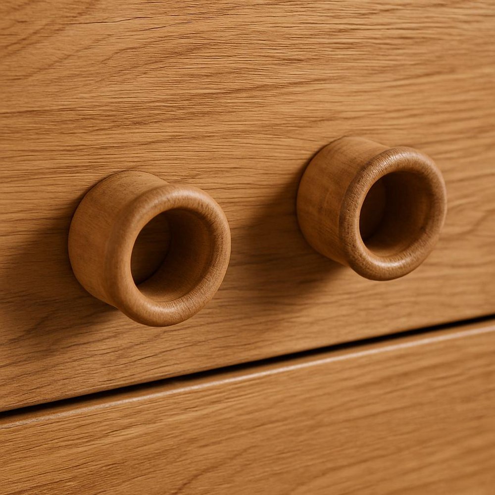 Set of Two Brown Wood Round Open Circle Drawer Pull Knobs HomeRoots