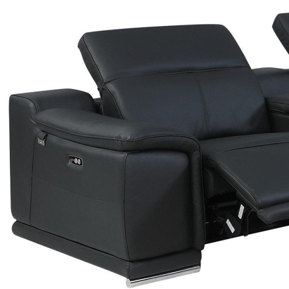 Black Italian Leather Power Reclining U Shaped Six Piece Corner Sectional With Console HomeRoots