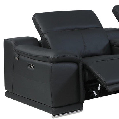 Black Italian Leather Power Reclining U Shaped Six Piece Corner Sectional With Console HomeRoots