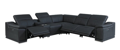 Black Italian Leather Power Reclining U Shaped Six Piece Corner Sectional With Console HomeRoots