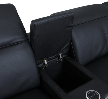 Black Italian Leather Power Reclining U Shaped Six Piece Corner Sectional With Console HomeRoots