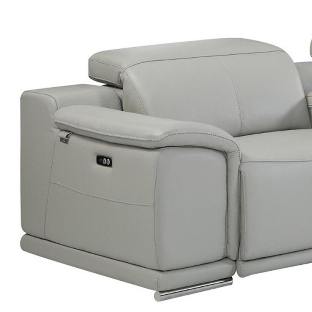 Light Gray Italian Leather Power Reclining U Shaped Six Piece Corner Sectional With Console HomeRoots