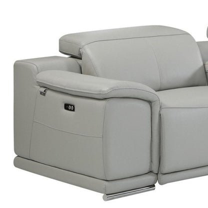 Light Gray Italian Leather Power Reclining U Shaped Six Piece Corner Sectional With Console HomeRoots