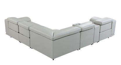 Light Gray Italian Leather Power Reclining U Shaped Six Piece Corner Sectional With Console HomeRoots