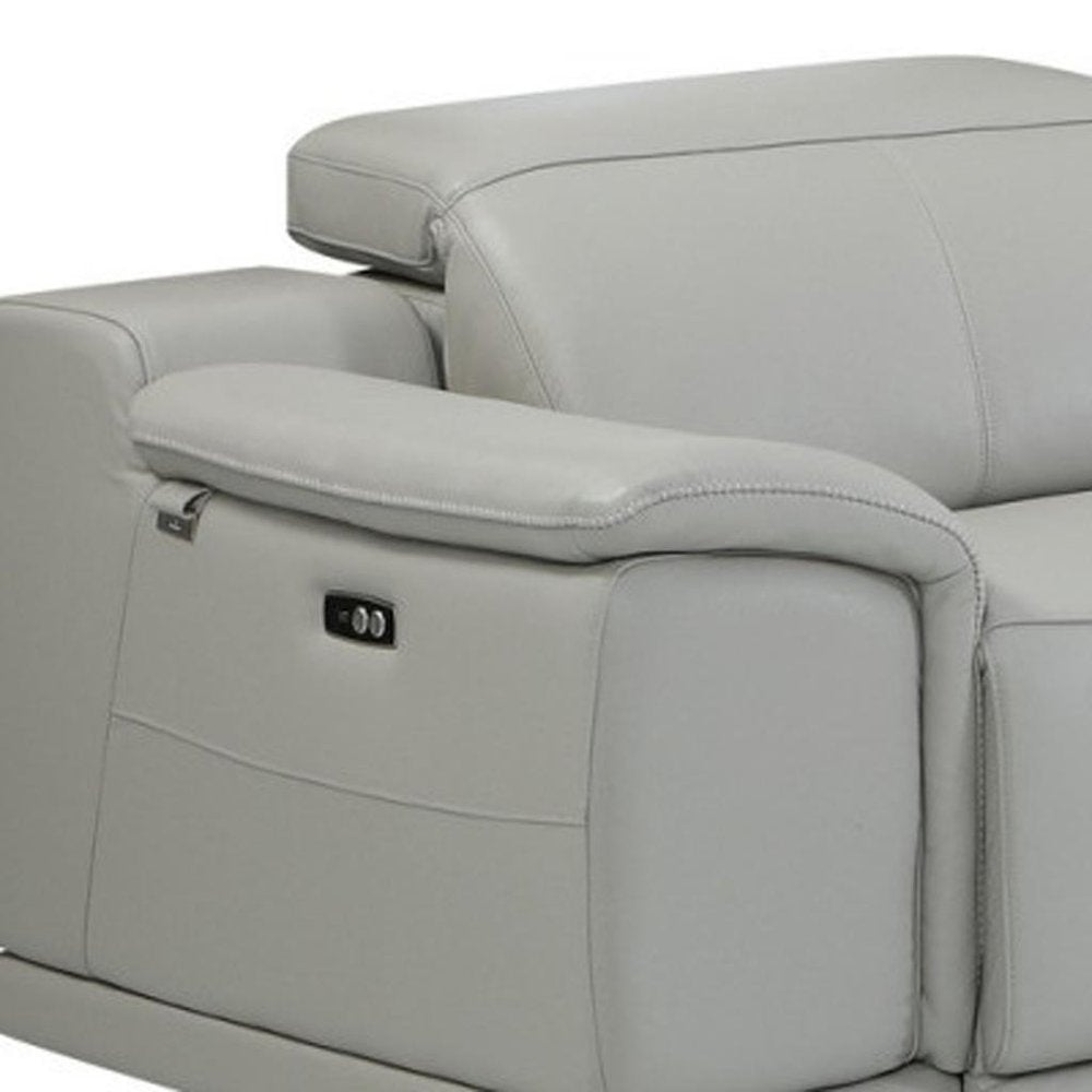 Light Gray Italian Leather Power Reclining U Shaped Six Piece Corner Sectional With Console HomeRoots