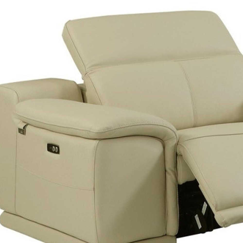 Beige Italian Leather Power Reclining U Shaped Seven Piece Corner Sectional With Console — view 9
