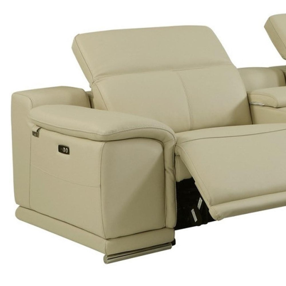 Beige Italian Leather Power Reclining U Shaped Seven Piece Corner Sectional With Console — view 10