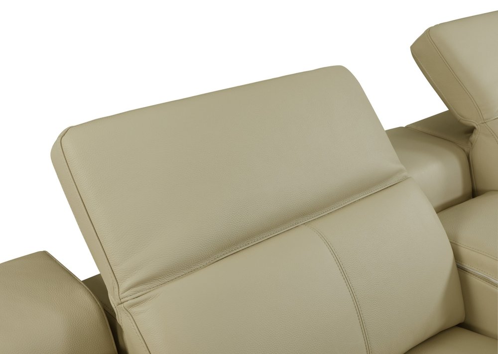 Beige Italian Leather Power Reclining U Shaped Seven Piece Corner Sectional With Console — view 6