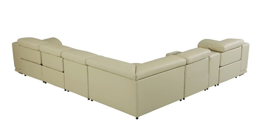 Beige Italian Leather Power Reclining U Shaped Seven Piece Corner Sectional With Console — view 8