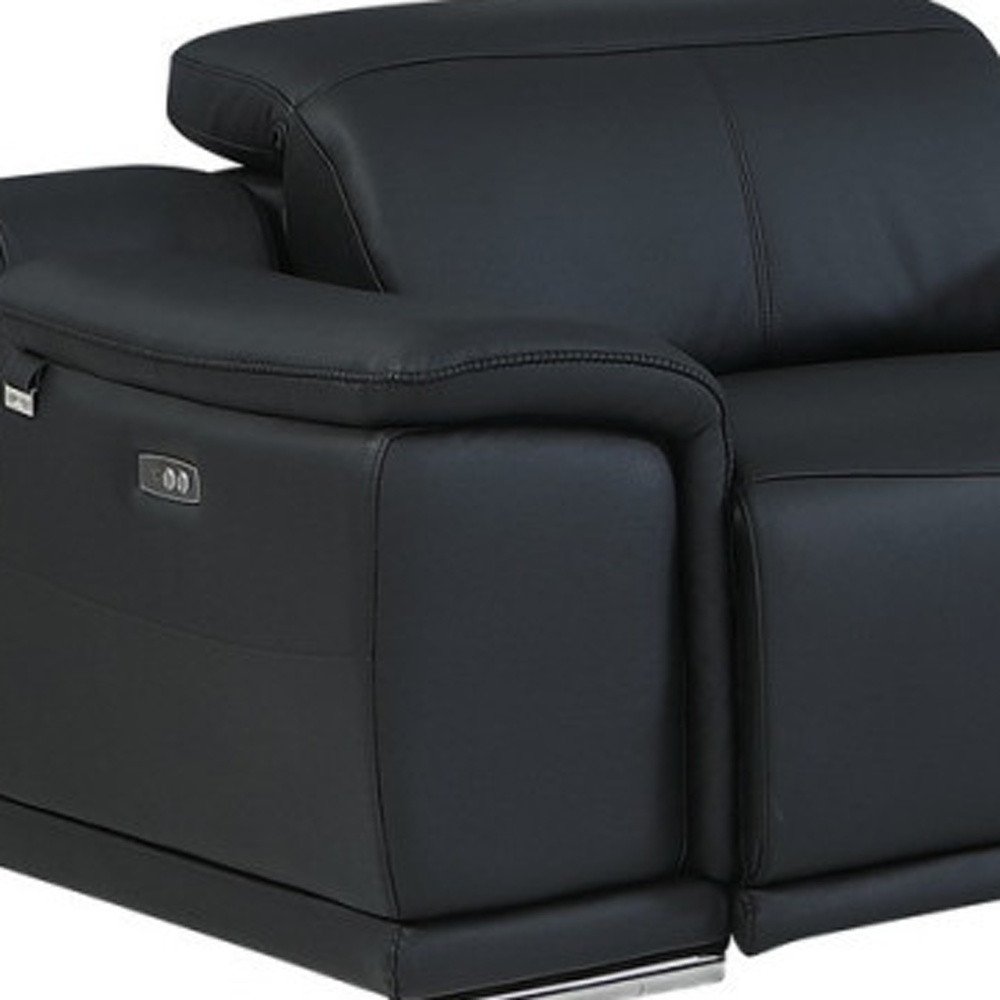 Black Italian Leather Power Reclining U Shaped Seven Piece Corner Sectional With Console HomeRoots