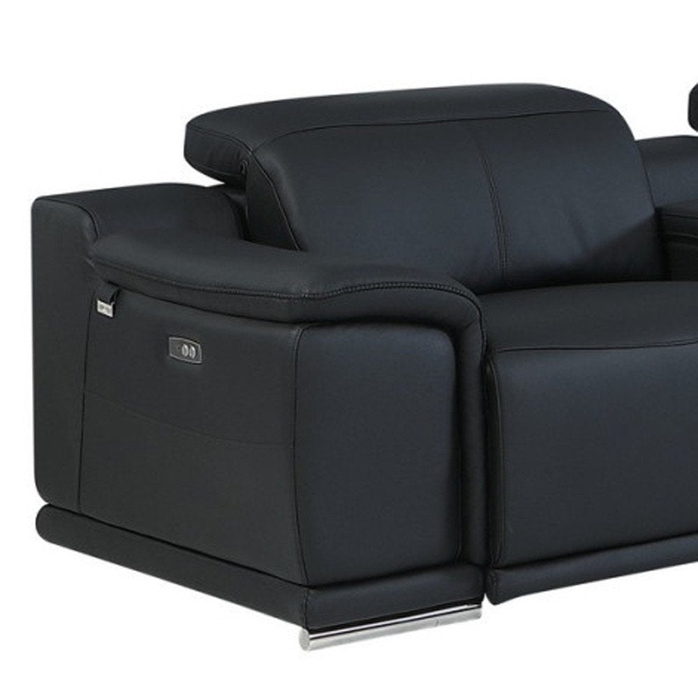 Black Italian Leather Power Reclining U Shaped Seven Piece Corner Sectional With Console HomeRoots