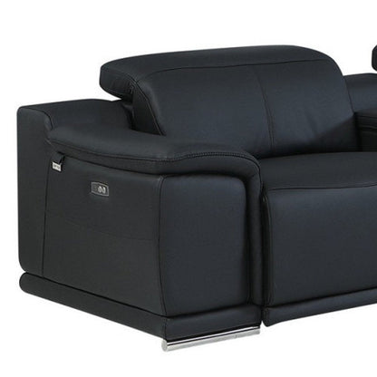 Black Italian Leather Power Reclining U Shaped Seven Piece Corner Sectional With Console HomeRoots