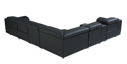 Black Italian Leather Power Reclining U Shaped Seven Piece Corner Sectional With Console HomeRoots