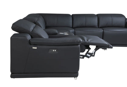 Black Italian Leather Power Reclining U Shaped Seven Piece Corner Sectional With Console HomeRoots