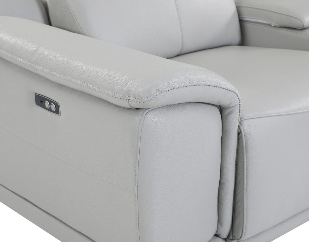 Light Gray Italian Leather Power Reclining U Shaped Seven Piece Corner Sectional With Console HomeRoots